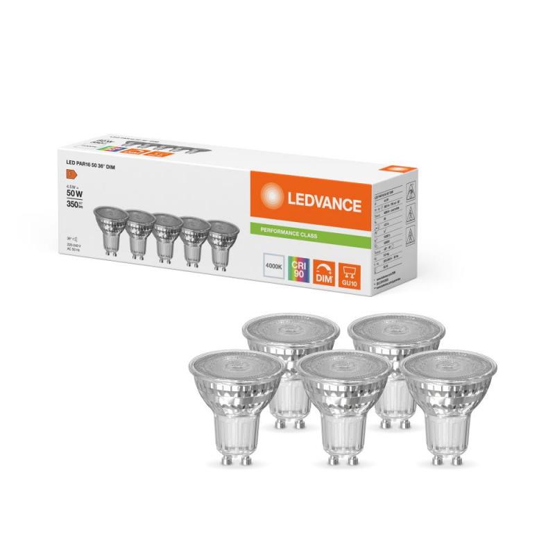 5er Pack Ledvance GU10 PAR16 Reflektor 36° 4,5W wie 50W dimmbarer neutralweißer Strahler 4000K 90Ra mit hoher Farbwiedergabe